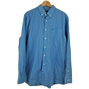 JOHNNIE -O Prep-Formance Men's Large Blue‎ Gingham Check Long Sleeve Button Down